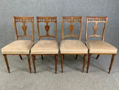 A set of bedroom or side chairs, Edwardian rosewood with profuse satinwood inlay. H.89cm x W.43cm