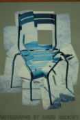 A framed and glazed exhibition poster: Photographs by David Hockney. H.79 W.64cm.