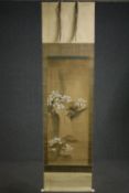A painted Japanese scroll in presentation box. H.192 W.51cm.