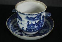 An antique Chinese porcelain blue and white cup and saucer. Dia. 16cm.