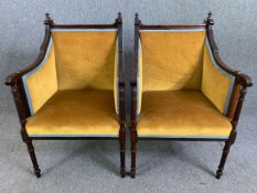 A pair of late 19th carved mahogany armchairs. H.97 W.54 D.62cm (each).