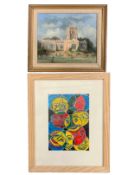 A signed, framed and glazed Bruce Purchase pen and ink study along with an oil on board signed Peter