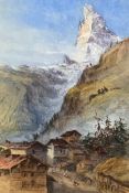 A framed and glazed 19th century alpine landscape, indistinctly signed and dated. H.43cm x W.32cm