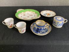 A collection of miscellaneous porcelain, 19th century and later to include Dresden floral coffee