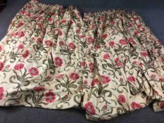 A pair of fully lined floral printed silk mix curtains. L.236 W.290cm. (each).