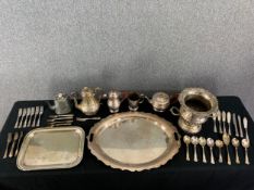A miscellaneous collection of 19th and early 20th century silver plate; wine cooler, twin handled