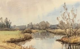 A framed and glazed watercolour, riverscape. H.47 W.63cm.