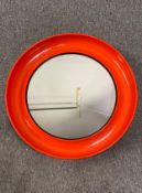 A vintage moulded frame Danish wall mirror. Dia.54cm