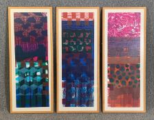 A collection of three contemporary framed and glazed silk screen prints, abstract compositions. H.