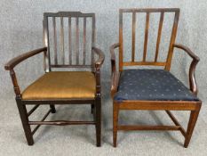 A Georgian mahogany armchair along with an early 20th century example. H.89cm x W.59cm x D.59cm (