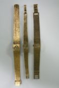 A collection of three vintage ladies watches with bracelet straps. Face. 1.5 x 2cm. (largest).