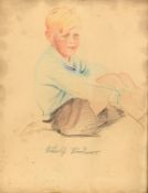 A framed and glazed pencil study of a young boy, signed. H.30cm x W.24cm