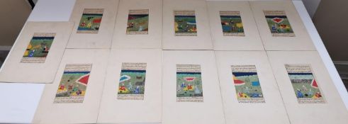 A set of Eleven 19th century Indian gouache on paper miniatures depicting a story about a tiger