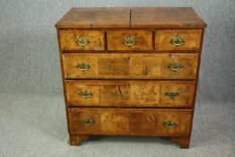 Chest of drawers, early Georgian walnut crossbanded with satinwood string inlay. H.95 W.92 D.52cm.