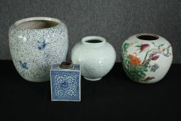 Four various items of Chinese porcelain; jars and vases. H.24 Dia.25cm. (largest).