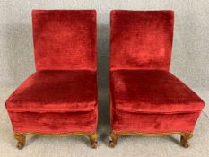 A pair of 19th century French walnut side chairs on squat cabriole supports. H.85cm x W.55cm x D.
