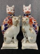 A pair of Chinese Imari cats along with a pair of Staffordshire cats. H.27cm (largest)