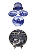 A set of four Royal Copenhagen miniature blue and white collectors plates/plaques depicting