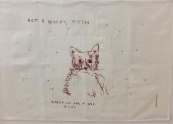 Tracey Emin (b.1963), a framed and glazed silkscreen print on linen tea towel titled 'Not A Happy