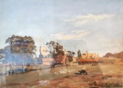 Patrick Lewis Forbes (1860-1939), a signed early 20th century watercolour titled 'Farm and Church
