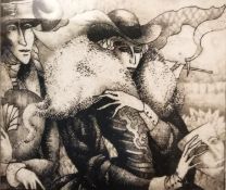 A signed etching titled 'La Dama' from the 1990's by S. Epresi. Framed and glazed. H.38.5 L.33cm