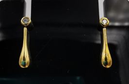 A pair of 9k rose gold drop earrings with lab diamond inset studs. 1.9cm 2.13g gross