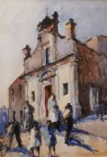 Christopher Wood (1901-1930), a watercolour titled Church in Karlsbad. Framed and glazed. Labels