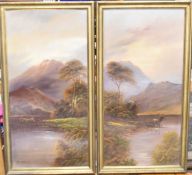 A pair of oil paintings, Highland landscapes with deer, signed T Wood. H.66 W.35cm
