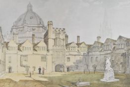 A framed and glazed print, Oxford college building. H.56 W.66cm