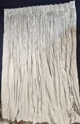 A single silk, double pinch pleated lined curtain. H.295 W.190cm.