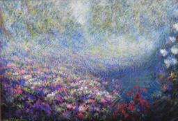 A framed and glazed pastel, Isabella Plantation Richmond, signed Eiko Yoshimoto. H.59 W.75cm.