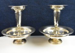 A pair of unusual two tier silver plated spill vases. H.30 Diameter of lower tier 27.5cm each.