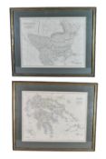A pair of framed and glazed maps, Greece and Turkey. H.46 W.66cm