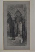 A signed framed and glazed etching, cathedral interior, C.1900. H.72 W.51cm.