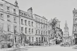 A framed and glazed print, Devonshire Square, Bishopsgate. H.60 W.76cm