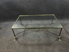 A wrought metal and plate glass coffee table. H.40 W.73 L.117cm.