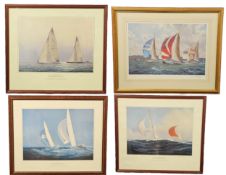 Three framed and glazed America's Cup prints, signed Tim Thompson along with a signed J Steven