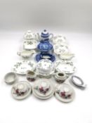 A Japanese miniature part tea set with floral decoration, three pieces of blue and white Italian
