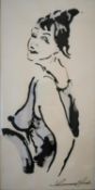 Samuel Koshka (b.1947), a 1980's signed ink and wash study on paper titled 'Woman in Blue and