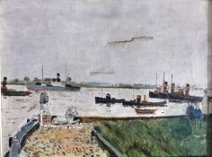 Carel Weight (1908-1997), an oil landscape on canvas titled 'The Gardens, Gravesend', in a gilt
