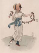 An original late 19th century signed pen and watercolour drawing titled 'The garland' by children'