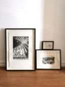 Three framed prints to include a signed and limited edition etching titled 'Arrival (Kings Cross