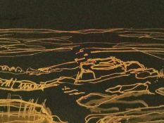 A signed and dated gold pen drawing on black paper titled 'Chapel Carn Brea' 2019. Framed and glazed