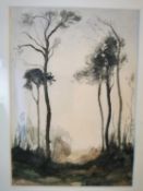 A signed and dated watercolour landscape on paper titled 'Trees Near Sandown, Sussex' 1987, by Brian