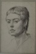 A framed and glazed pencil portrait of a woman. H.48 L.41cm