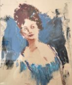 Charles Mozley (1914-1991), a signed 1970's oil pastel study titled 'Women in Blue'. Framed and