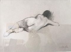 Nicholas St John Rosse (b.1945), a 1970's signed pencil drawing titled 'Nude Lying with Her Back