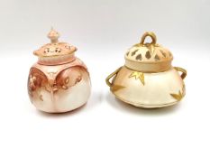 A 19th century Royal Worcester ivory blush potpourri with gilt decoration, along with a Hadley's