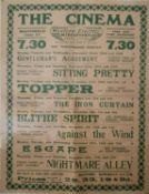 An original early 20th century cinema listings poster from The Cinema, Southwold to include listings