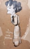 An early 20th century signed ink and chalk caricature titled 'An Impression of Irene Vanbrugh', by